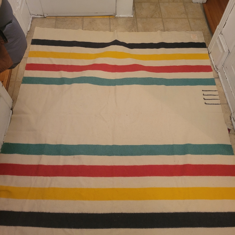 Vintage Hudson’s Bay Company 4-Point Wool Blanket Multistripe (1970s Original)